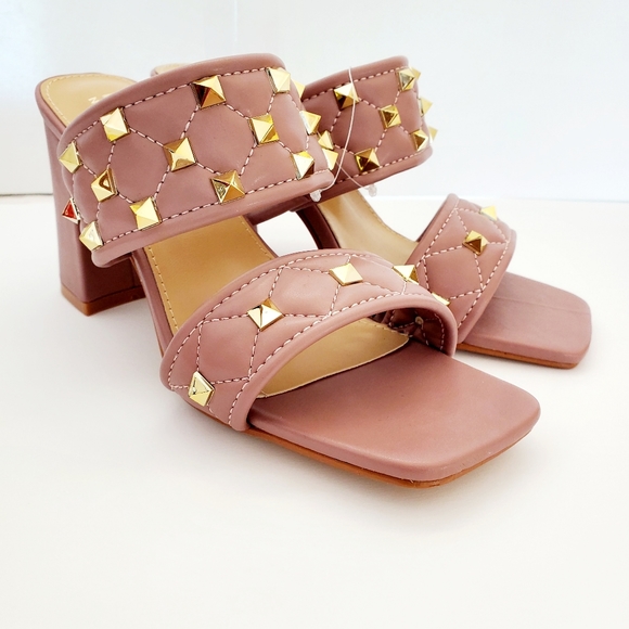 Nicole Miller Shoes - Nicole Miller New York Block Square-toe Studded Heels Sandals Size 6.5